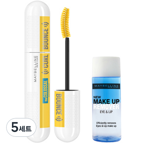 메이블린뉴욕 콜로썰 컬바운스 마스카라 10ml + 리무버 20ml 세트, 5세트, 블랙