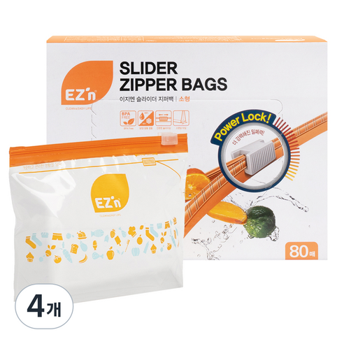 EZn이지엔 슬라이더 지퍼백, 소(S), 80개입, 4개