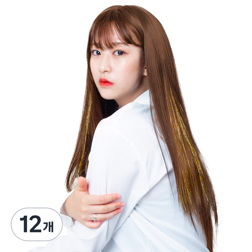 가발위드 똑딱핀 반짝이 붙임머리 브릿지, 골드, 12개