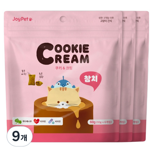 조이펫 고양이 쿠키 앤 크림 간식, 참치, 60g, 9개