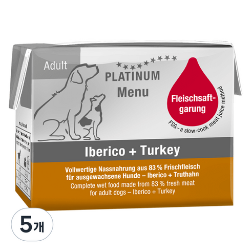 플래티넘 강아지 어덜트 메뉴 습식사료, 돼지, 90g, 5개