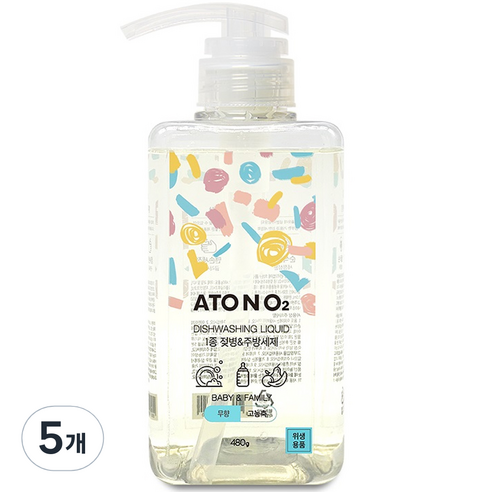 아토엔오투 젖병&주방세제 무향, 5개, 480g