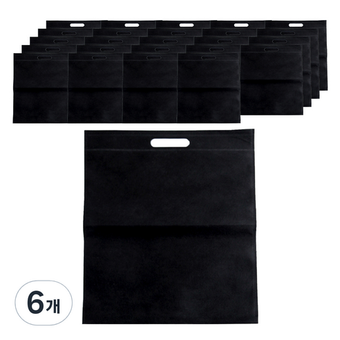 부직포 손잡이봉투 쇼핑백 25 x 30 cm 25p, 블랙, 6개