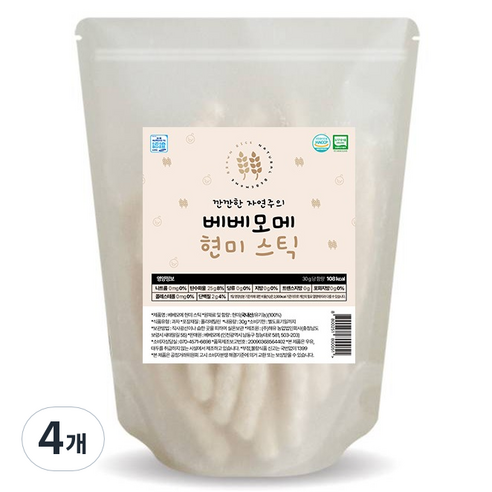 베베모메 유기농 현미 스틱 떡뻥 아기과자, 30g, 4개