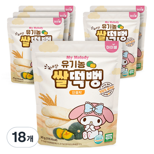 마이멜로디 유기농 쌀떡뻥, 30g, 18개, 단호박맛