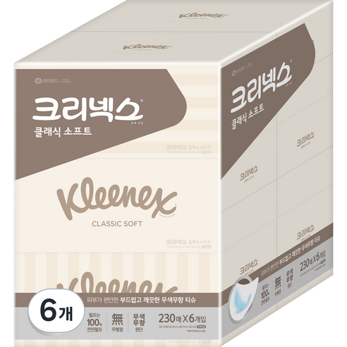 크리넥스 클래식 펄프 미용티슈 2겹, 230매, 36개