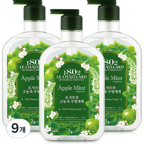 르샤트라1802 고농축 주방세제 애플민트, 750ml, 9개