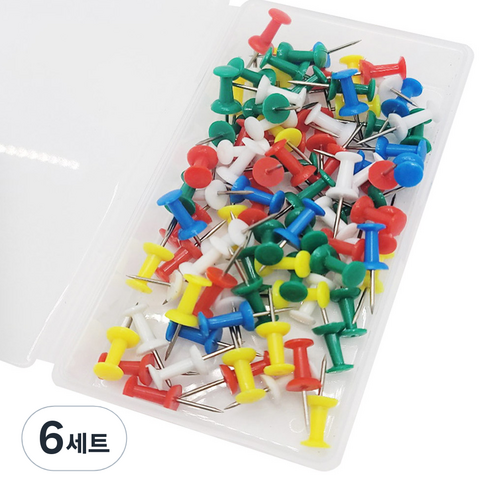 마다꾸미 컬러 투명 피스 압정 문서 고정핀 80p 세트 01 혼합, 6세트