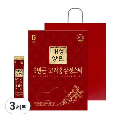 개성상인 6년근 고려홍삼정스틱 100개입 + 쇼핑백, 1L, 3세트