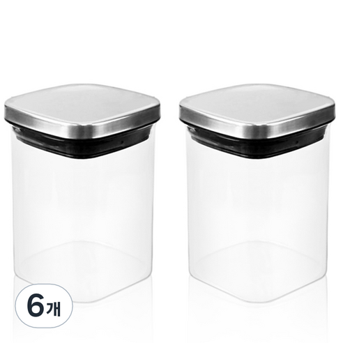 차이나다 스테인리스 사각 밀폐 유리용기, 6개, 200ml
