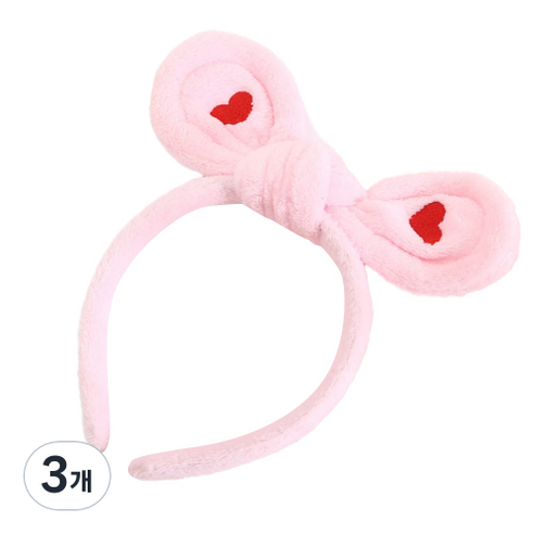미니맥시 뷰티 토끼 하트 워시 헤어 머리띠, 러브 핑크, 3개