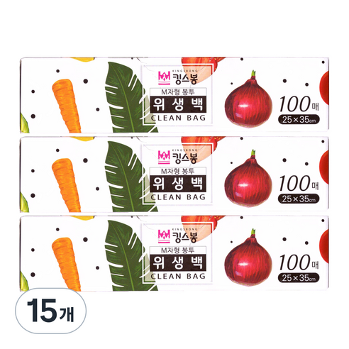 킹스봉 일회용 비닐 위생백 중 25 x 35 cm 100p, 15개