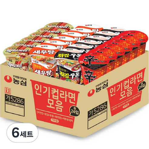 신라면컵 65g x 6p + 튀김우동컵 62g x 6p + 새우탕컵 67g x 6p + 짜파게티범벅 70g x 6p, 6세트