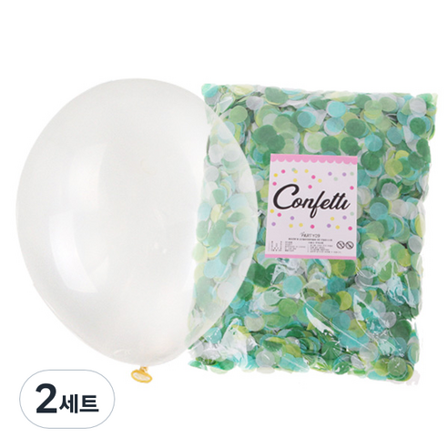리빙다 투명풍선 30cm 50p + 컨페티 1cm 50g, 그린톤, 2세트