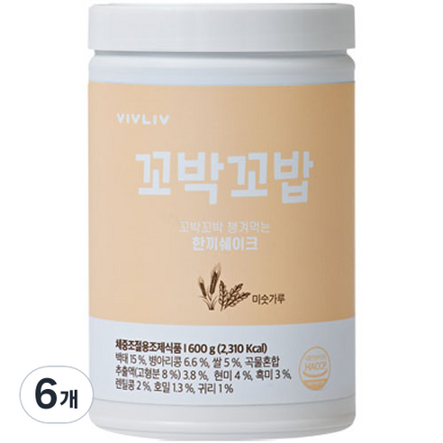 비브리브 꼬박꼬밥 한끼 쉐이크 미숫가루맛, 600g, 6개