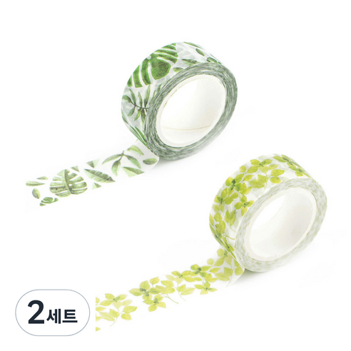 라이프포인트 내츄럴 일러스트 마스킹 테이프 19신록 세트, 19신록, 21몬스테라, 2세트