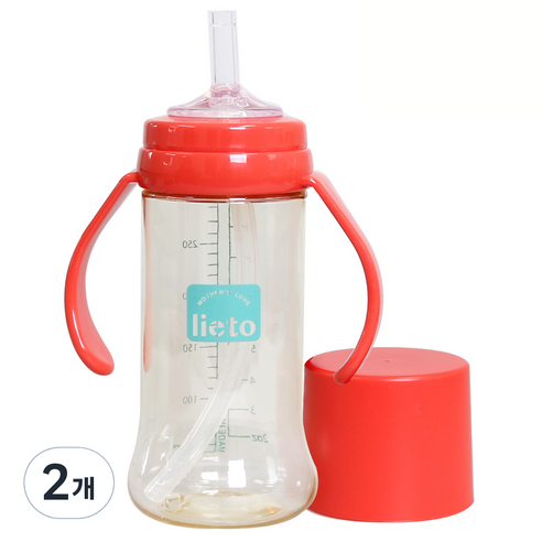 리에또 PES 빨대컵 일체형 300ml, 레드, 2개