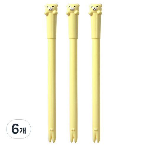 큐티베어 젤펜 0.5mm, 옐로우, 6개