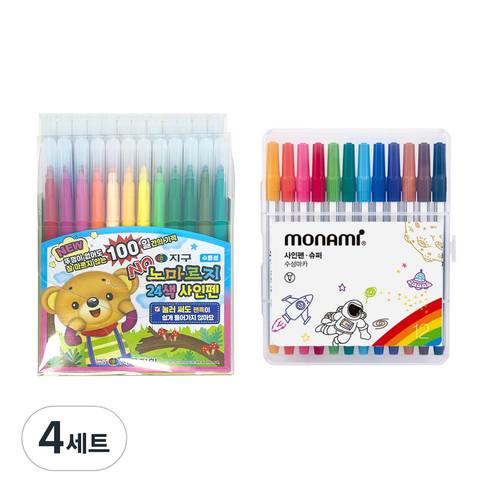 지구화학 노마르지 사인펜 24색 + 모나미 슈퍼사인펜 12색 세트, 혼합색상, 4세트
