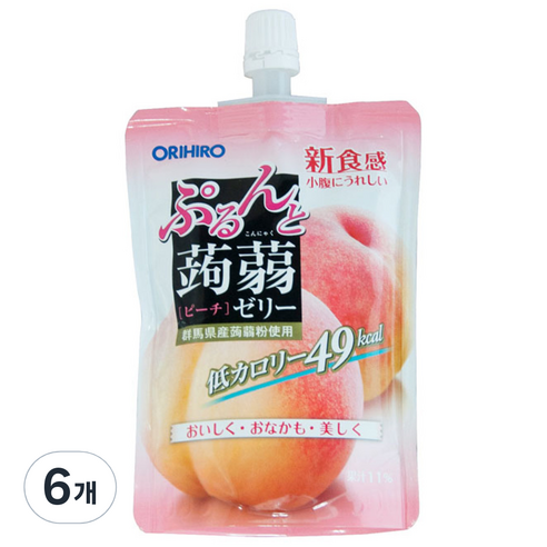 오리히로 탱글탱글 곤약 젤리 복숭아맛 1개입, 130g, 6개