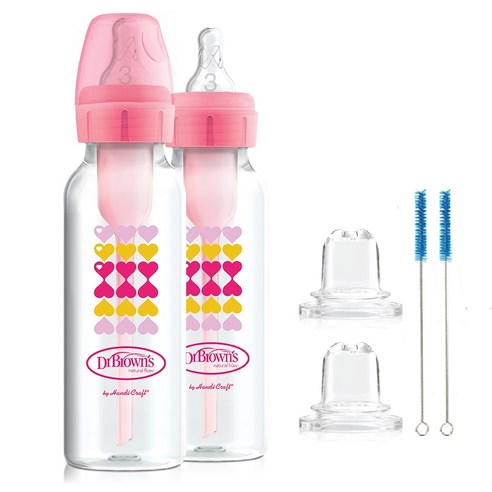 닥터브라운 옵션스 플러스 내로우 Sippy Wide 2in1 젖병 2세트, 3단계, 핑크, 250ml, 2개
