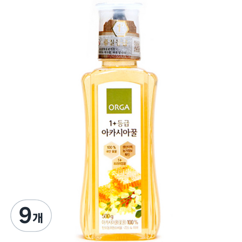 올가홀푸드 1+등급 아카시아꿀, 500g, 9개