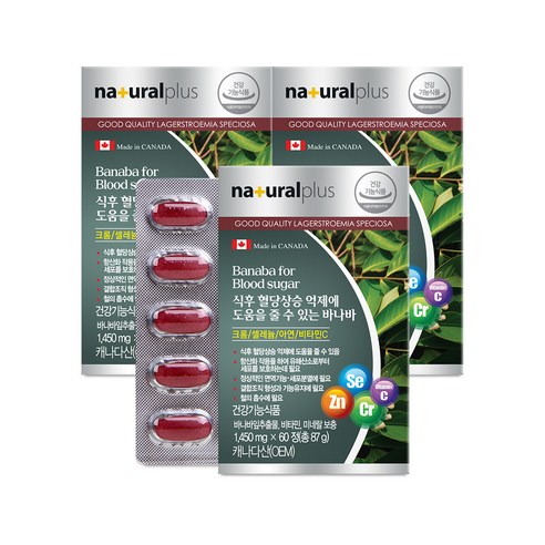 내츄럴플러스 바나바 영양제 87g, 60정, 1450mg, 3개