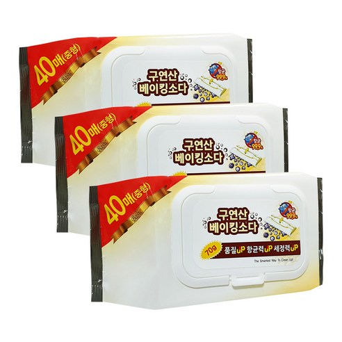 에파타클린업 구연산 베이킹소다 베이직 물걸레청소포 중형 40매, 3개입