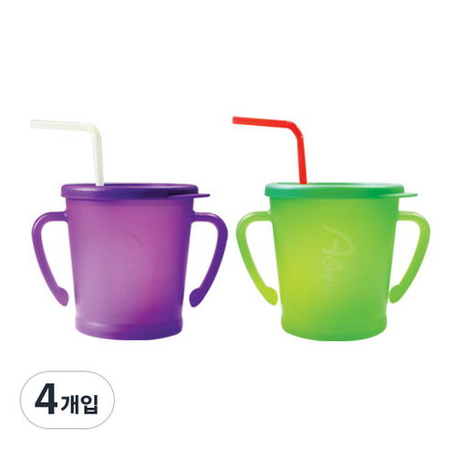 아가프라 매직빨대컵 300ml, 4개, 퍼플 + 그린