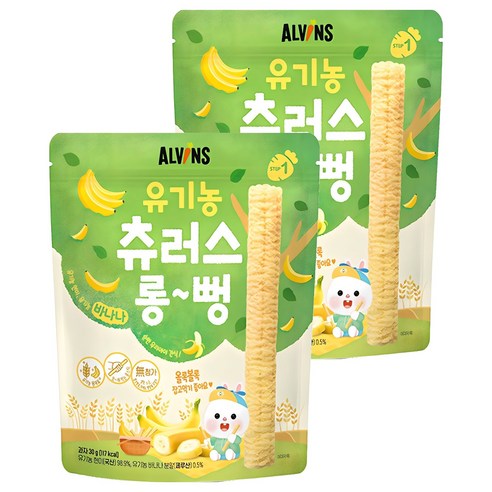 엘빈즈 유아용 츄러스 롱뻥 STEP1, 바나나맛, 2개