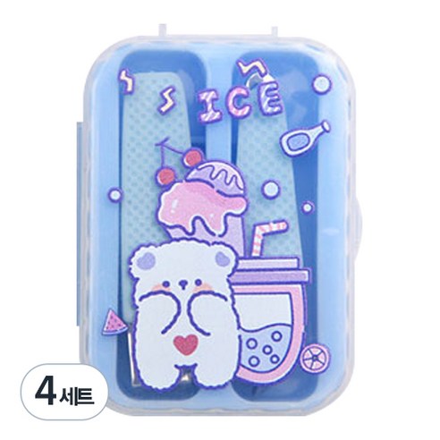 굿에스더 캐릭터 휴대용 손톱깎이 2종 + 케이스, 블루곰, 4세트