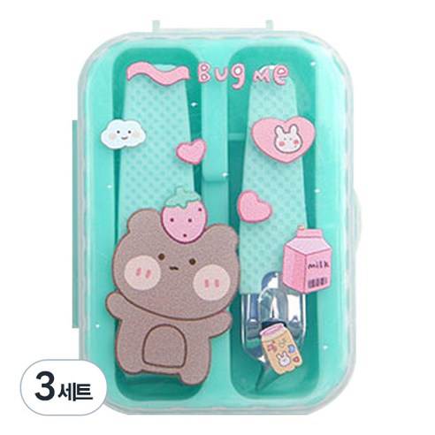 굿에스더 캐릭터 휴대용 손톱깎이 2종 + 케이스, 그린곰, 3세트