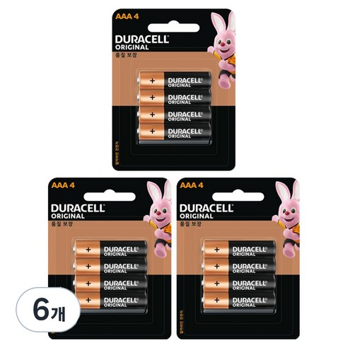 듀라셀 오리지널 알카라인 블리스터팩 건전지 AAA, 4개입, 6개