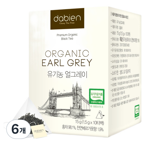 다비앙 유기농 얼그레이 홍차, 6개, 15g, 10개입