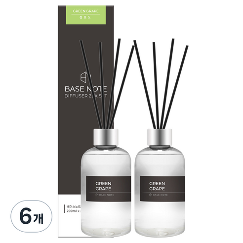 바이향 베이스노트 홈 디퓨저, 청포도, 200ml, 6개