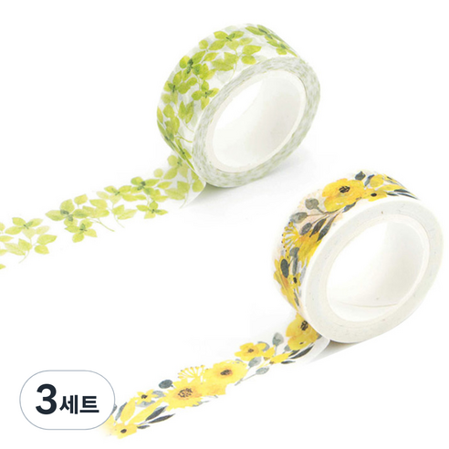라이프포인트 내츄럴 일러스트 마스킹 테이프 01황매화 세트, 01황매화, 19신록, 3세트