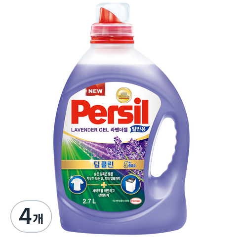 퍼실 플러스 라벤더젤 딥클린 액상세제 본품, 2.7L, 4개