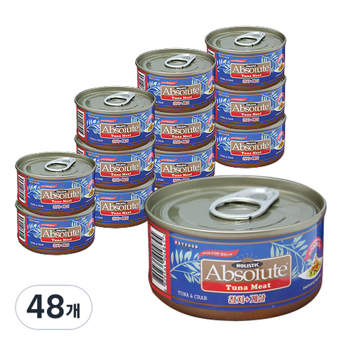앱솔루트홀리스틱 고양이 캔 간식 80g, 참치 + 게살 혼합맛, 48개