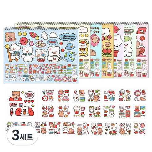 영아트 스케치북 5p + 곰돌이 캐릭터 스티커 25종 세트, 8절, 3세트