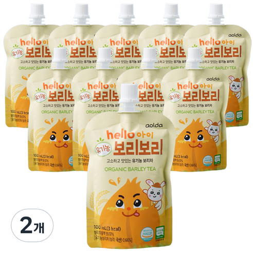 아올다 hello 아이 유기농 보리보리 보리차 10p, 100ml, 20개