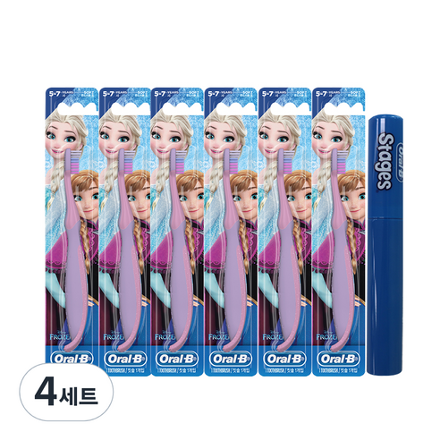 오랄비 스테이지스 어린이칫솔 3단계 6p + 칫솔케이스, 프린세스,블루, 4세트