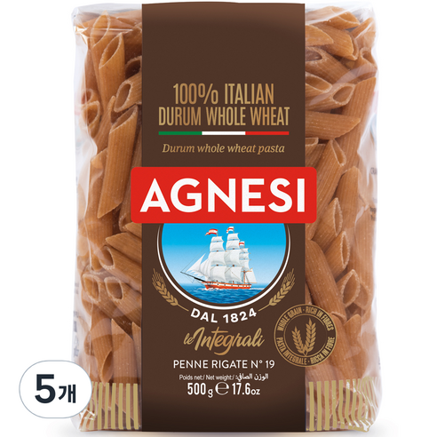 아그네시 통밀 리가테 펜네 N.19, 500g, 5개
