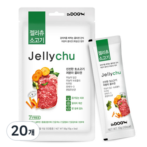 닥터독 젤리츄 반려동물 간식 파우치 10g, 소고기, 20개