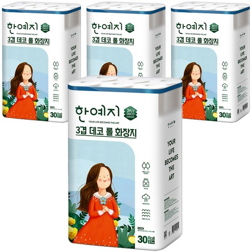 한예지 3겹 데코 롤 천연펄프 화장지 22m, 24롤, 1팩