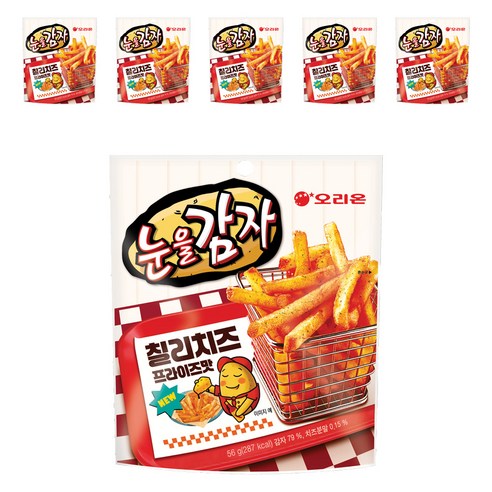 오리온 눈을감자 칠리치즈 프라이즈 스낵, 56g, 6개