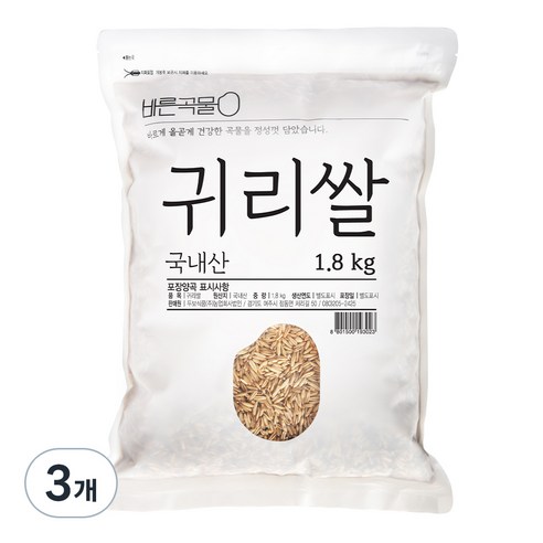 바른곡물 국산 귀리쌀, 1.8kg, 3개