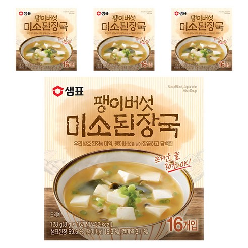샘표 팽이버섯 미소된장국 16개입, 128g, 4개