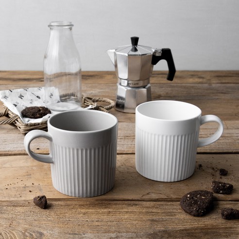 하우밍 스테이 머그컵 400ml x 2p, 화이트, 웜그레이, 1세트