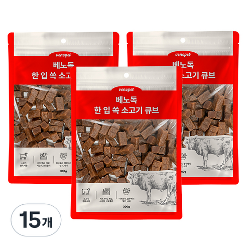 베노독 강아지 한입 쏙 소고기 큐브, 혼합맛(치킨/소고기/과일/야채), 300g, 15개