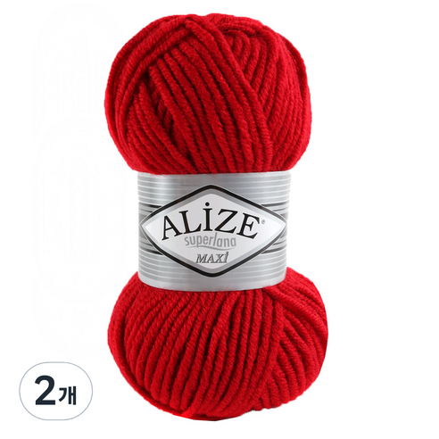 alize 마마니트 슈퍼라나 맥시 뜨개실, 레드, 2개